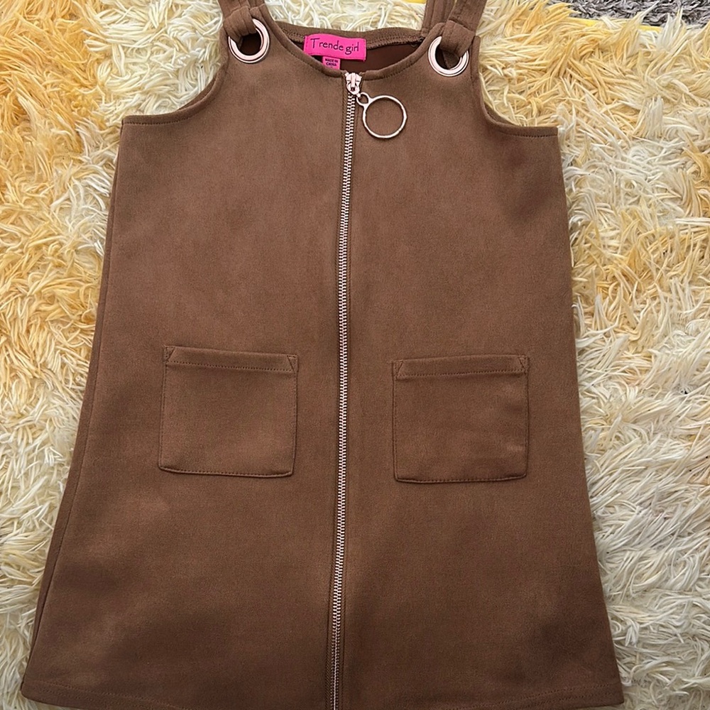 Brown Sleeveless Dress with Front Zipper